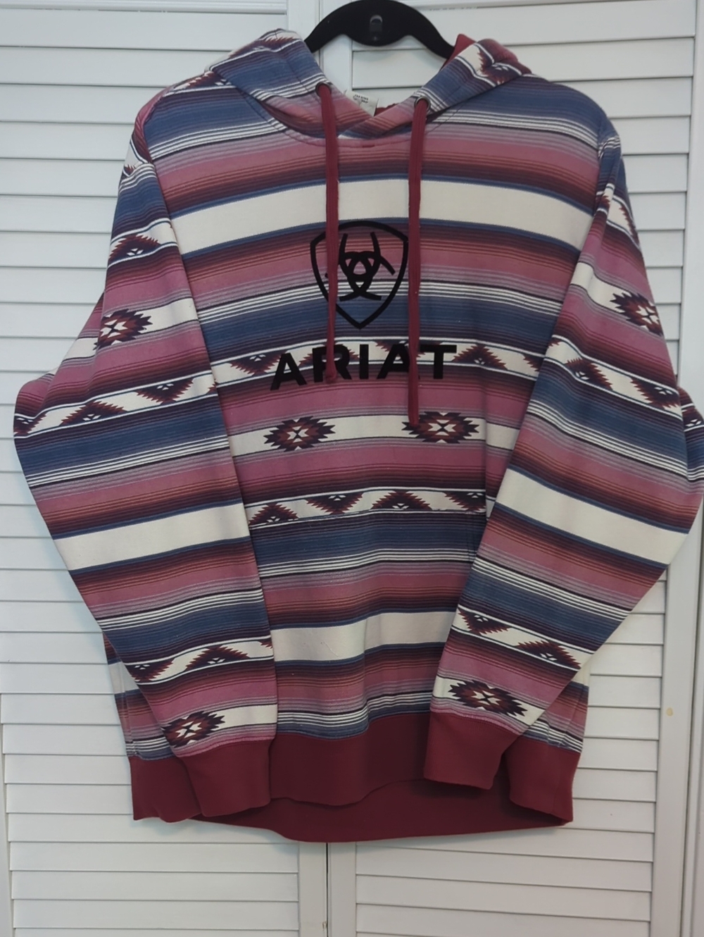 Ariat Striped Hooded Pullover in Burgundy, Blue & Cream